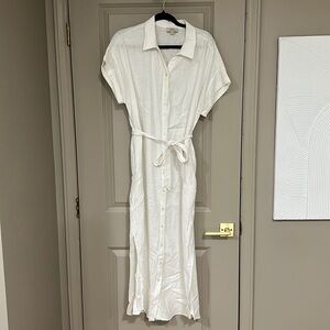 LOFT White Notched Collar Dolman Sleeve Midi Dress